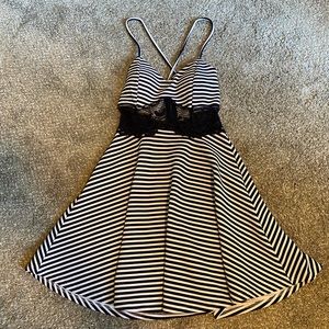 Navy blue and white striped summer dress